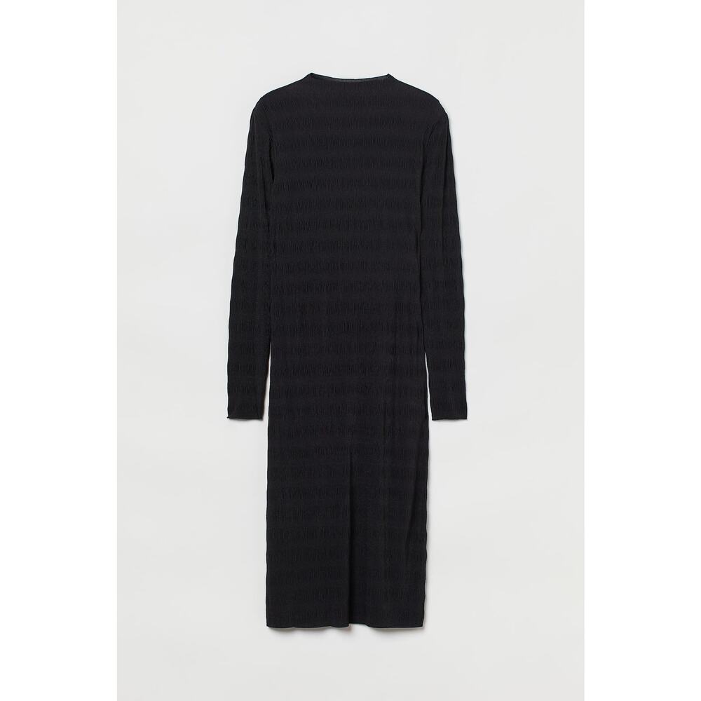 H&M Crinkled Jersey Black Midi Dress - Small